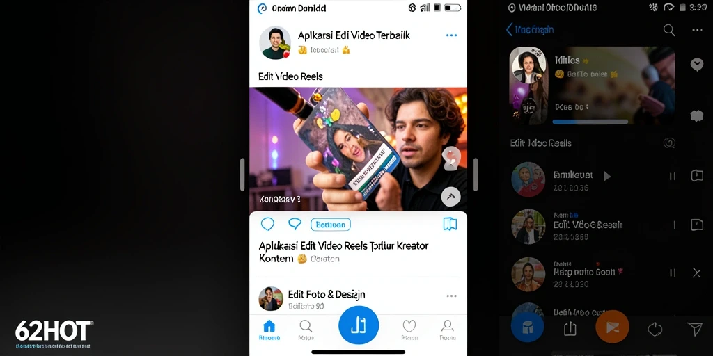 Screenshot antarmuka aplikasi 62HOT yang menampilkan fitur Edit Video Reels.