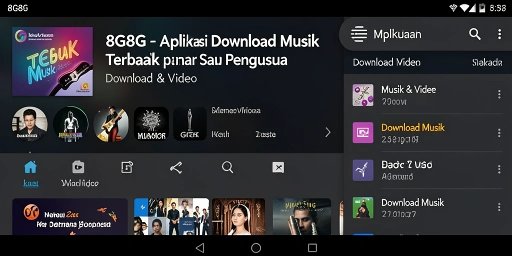 Tampilan antarmuka aplikasi 8G8G untuk Download Musik yang user-friendly.