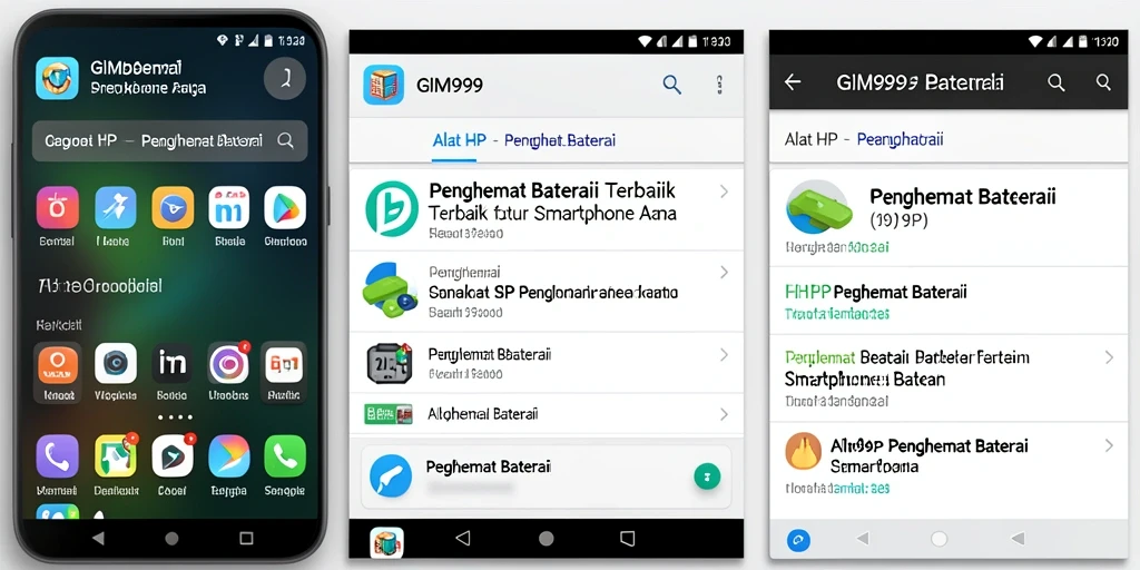Antarmuka GIM999 menunjukkan status baterai dan pengaturan penghemat daya.