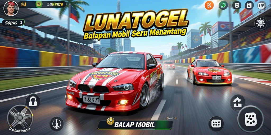 Tampilan antarmuka LUNATOGEL saat berlomba mobil di lintasan.